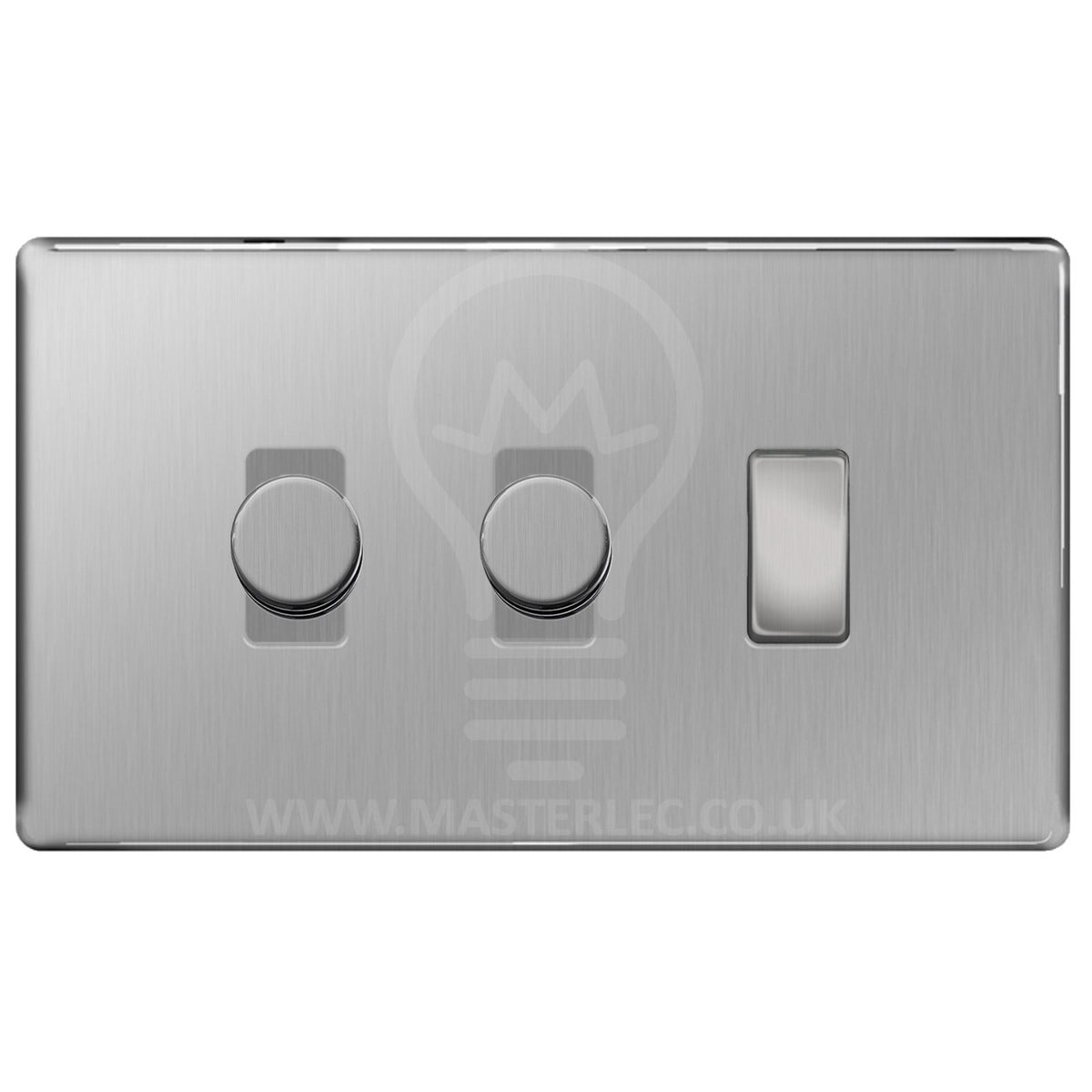 Bg Brushed Steel Screwless Flat Plate 3 Gang Light Switch 2x Trailing — Masterlec