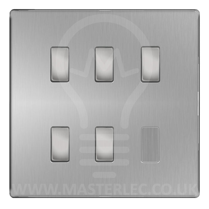 BG Brushed Steel Screwless Flat Plate 5 Gang Light Switch Custom Switch