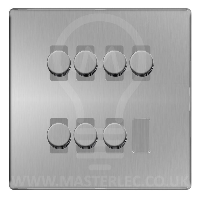 BG Brushed Steel Screwless Flat Plate 7 Gang Trailing Edge LED Dimmer Light Switch 2 Way Custom Switch