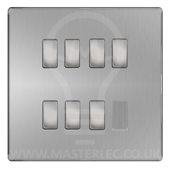 BG Brushed Steel Screwless Flat Plate 7 Gang Light Switch Custom Switch
