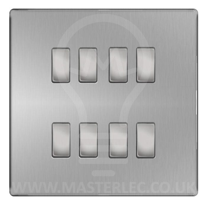 BG Brushed Steel Screwless Flat Plate 8 Gang Light Switch Custom Switch