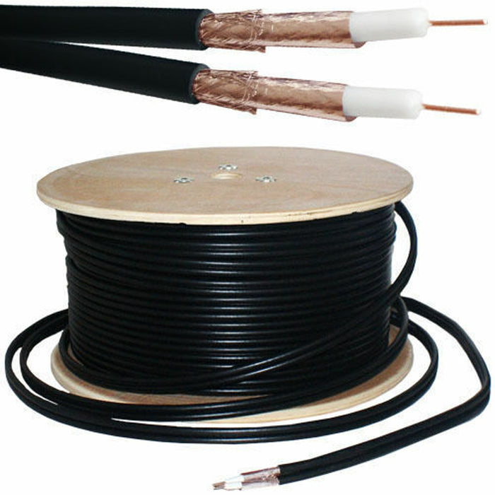 Twin/Dual Core CT100 Coaxial Digital Satellite/Aerial Cable Black Sky+ 100m Drum