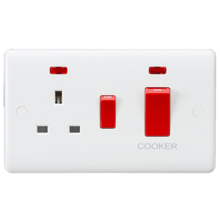 Curved Edge 45A DP Switch and 13A Switched Socket with neon CU8333N