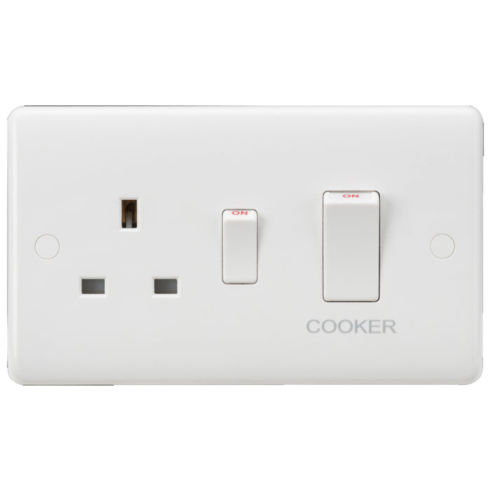 Curved Edge 45A DP Cooker Switch and 13A Socket (White Rocker)