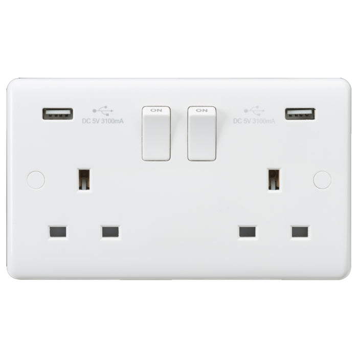 ML Accessories White Curved Edge 13A 2G Switched Socket with USB