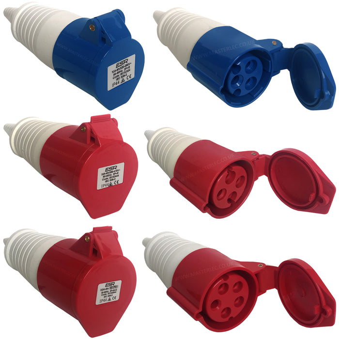 ESR 16 Amp & 32 Amp 3, 4 & 5 Pin Eco Coupler Socket Industrial IP44 Blue Red