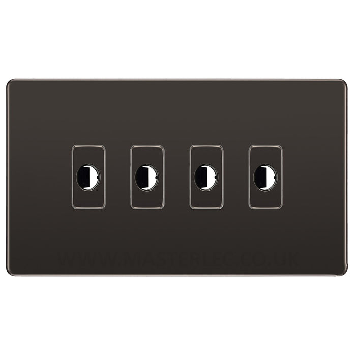 BG Nexus Screwless Black Nickel 4 Gang Flex Outlet Socket