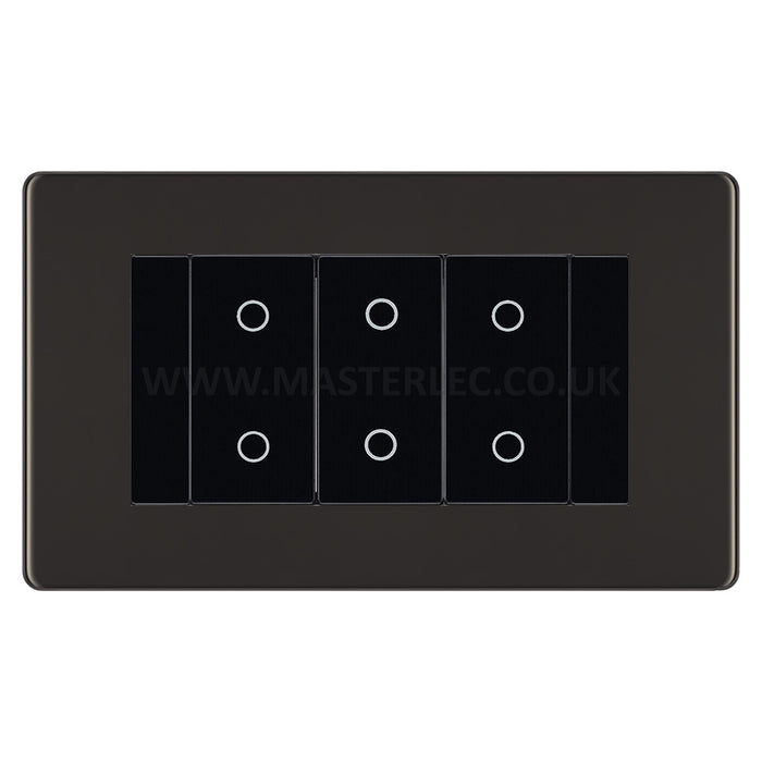 BG Nexus Screwless Black Nickel Triple Master Touch Dimmer Switch Black Inserts FBNTDM3B