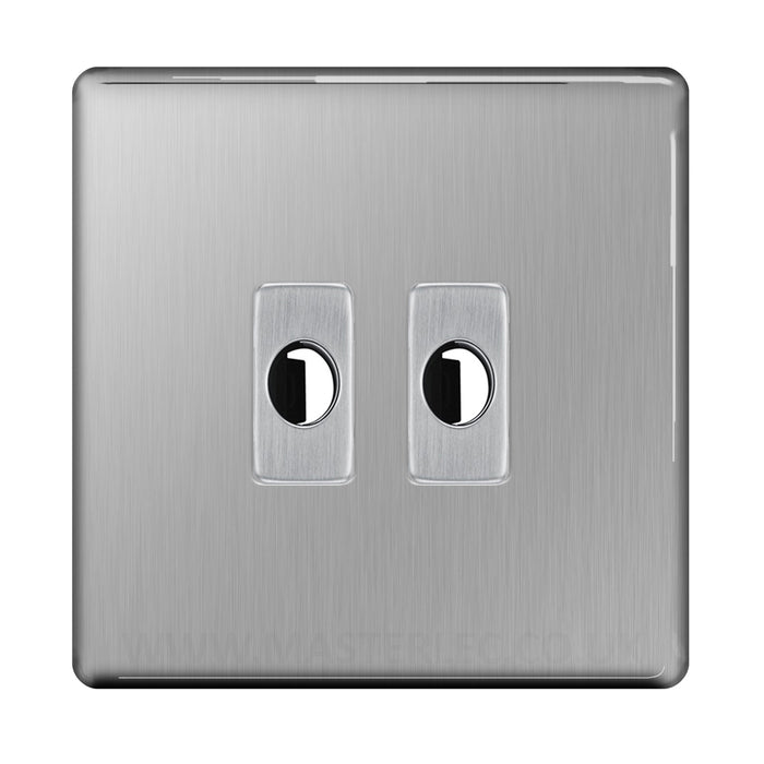 BG Nexus Screwless Brushed Steel 2 Gang Flex Outlet Socket