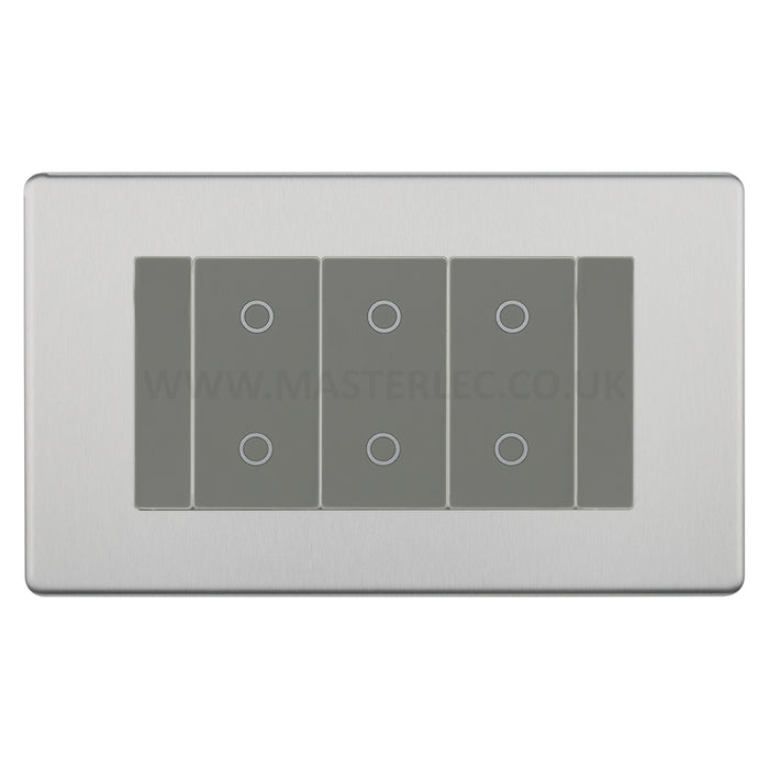 BG Nexus Screwless Brushed Steel Triple Secondary Touch Dimmer Switch Grey Inserts FBSTDS3G