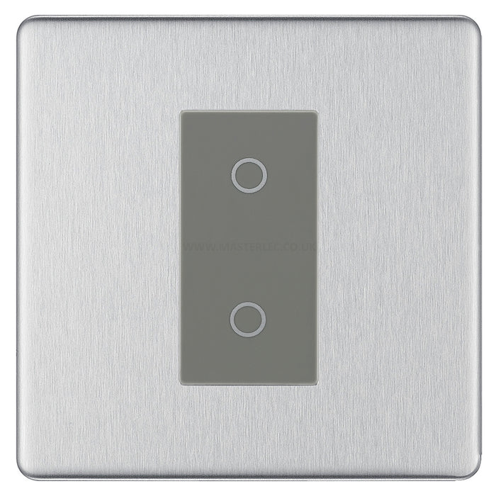 BG Nexus Screwless Brushed Steel Single Master Touch Dimmer Switch Grey Insert FBSTDM1G