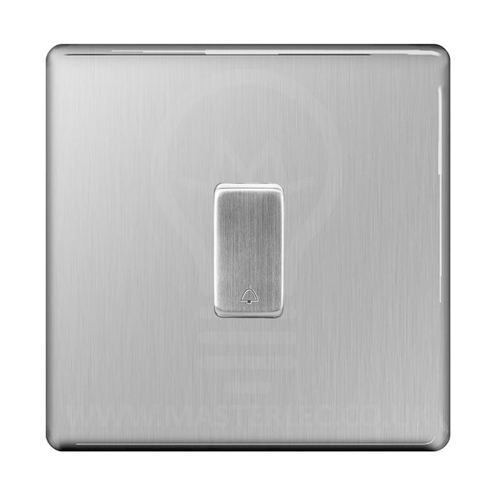 BG Screwless Brushed Steel 1 Gang Retractable Bell Switch with Bell Symbol