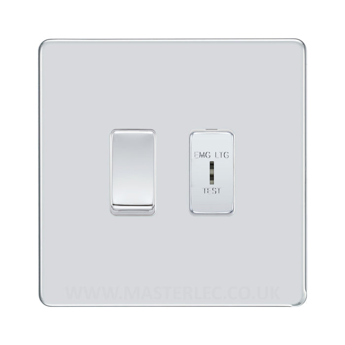 BG Screwless Polished Chrome 2 Gang Emergency Lighting (EMG LTG TEST) Key Switch with 2 Way Single Pole Switch