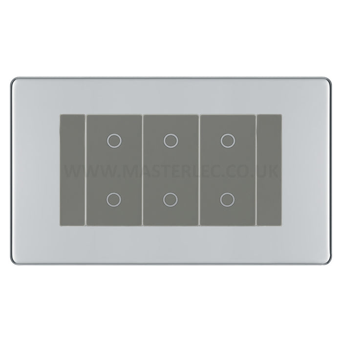 BG Nexus Screwless Polished Chrome Triple Secondary Touch Dimmer Switch Grey Inserts FPCTDS3G