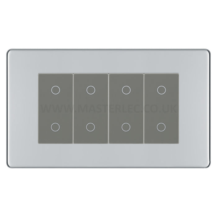 BG Nexus Polished Chrome Quad Secondary Touch Dimmer Switch Grey Inserts FPCTDS4G