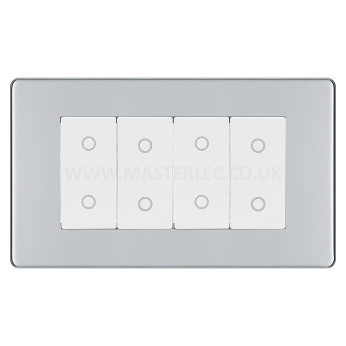 BG Nexus Polished Chrome Quad Secondary Touch Dimmer Switch White Inserts FPCTDS4W