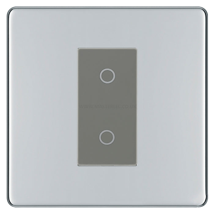 BG Nexus Screwless Polished Chrome Single Secondary Touch Dimmer Switch Grey Insert FPCTDS1G
