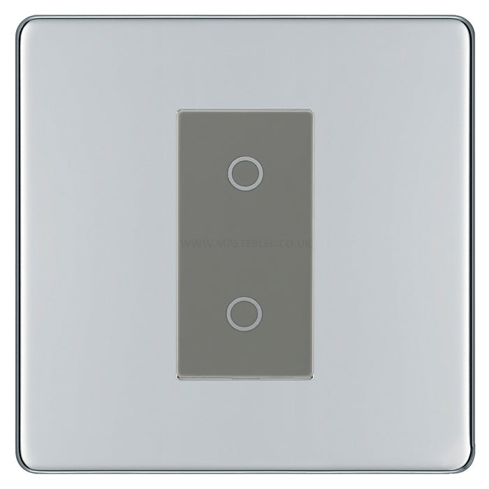 BG Nexus Screwless Polished Chrome Single Master Touch Dimmer Switch Grey Insert FPCTDM1G