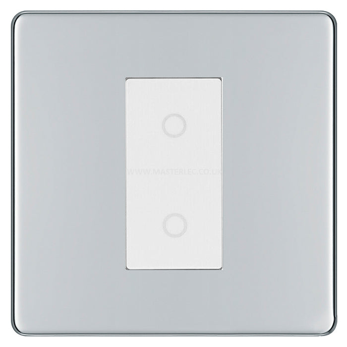 BG Nexus Screwless Polished Chrome Single Master Touch Dimmer Switch White Insert FPCTDM1W
