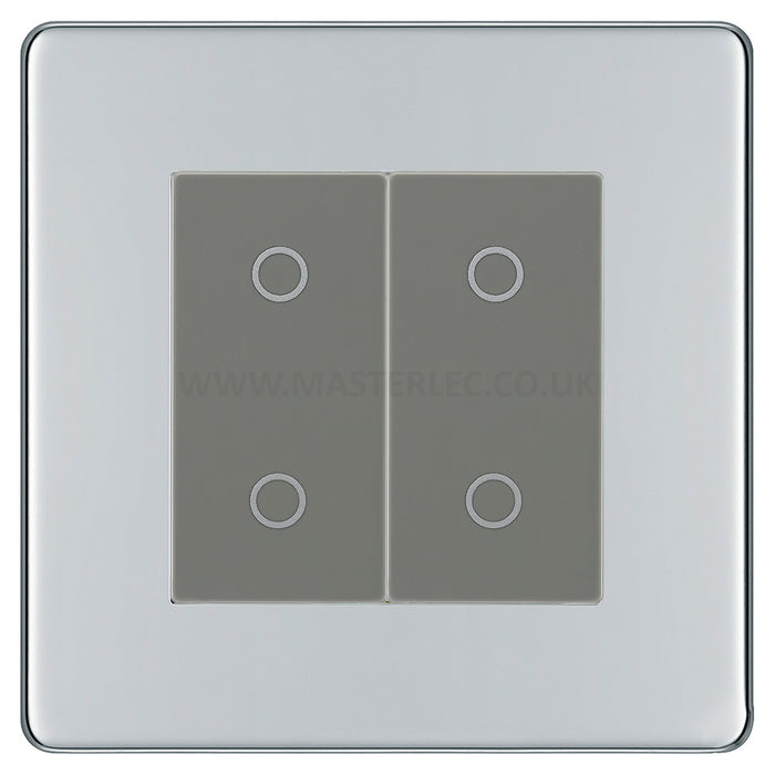 BG Nexus Screwless Polished Chrome Double Master Touch Dimmer Switch Grey Inserts FPCTDM2G