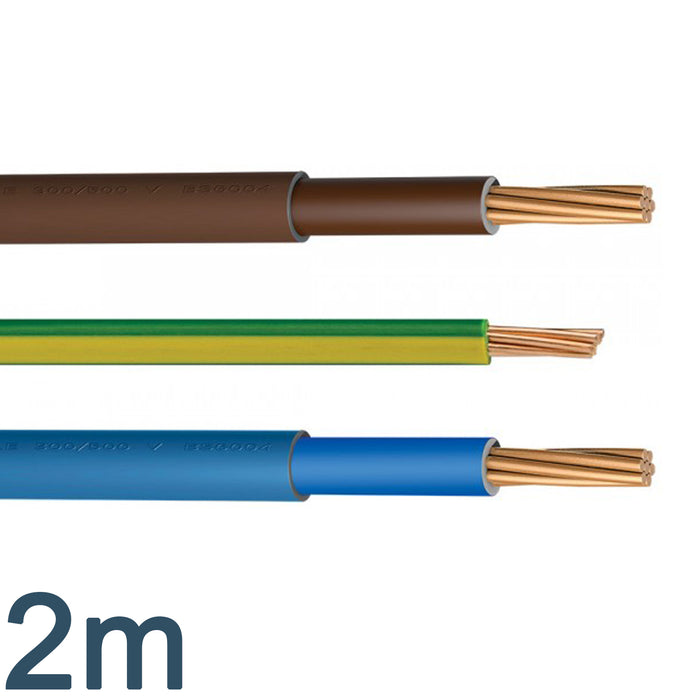 2m Flexi Meter Tails Cable 6181Y Brown, Blue 25mm and Earth Green/Yellow 16mm