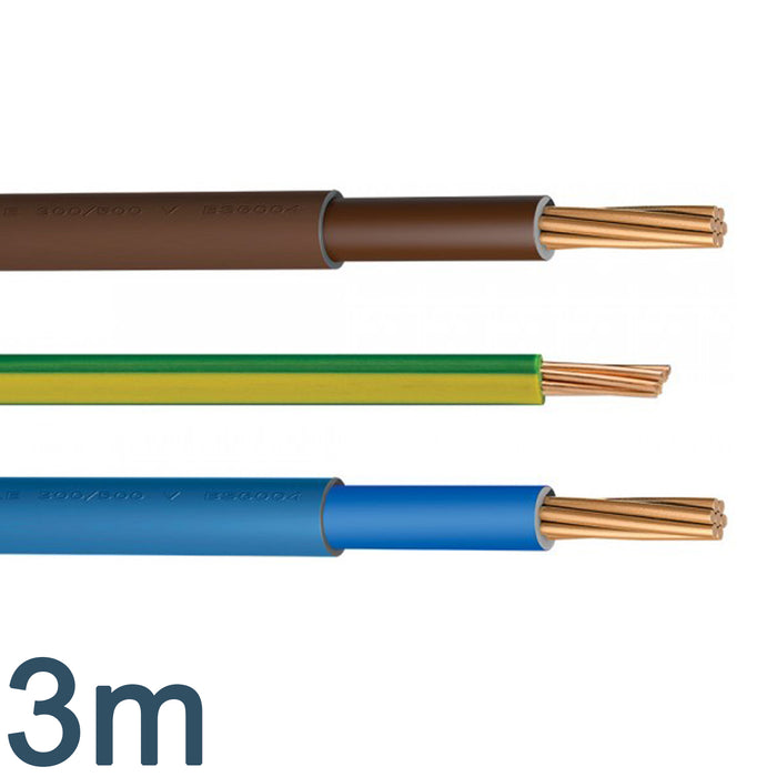 3m Flexi Meter Tails Cable 6181Y Brown, Blue 25mm and Earth Green/Yellow 16mm