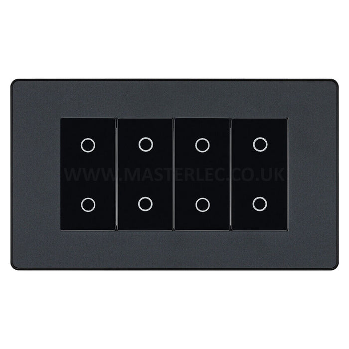 BG Evolve Matt Grey Screwless Quad Secondary Touch Dimmer Switch PCDMGTDS4B