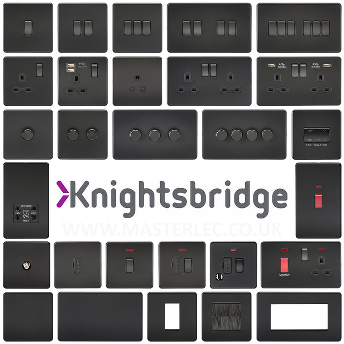 Knightsbridge Screwless Flatplate Matt Black Switches & Sockets Black Rockers