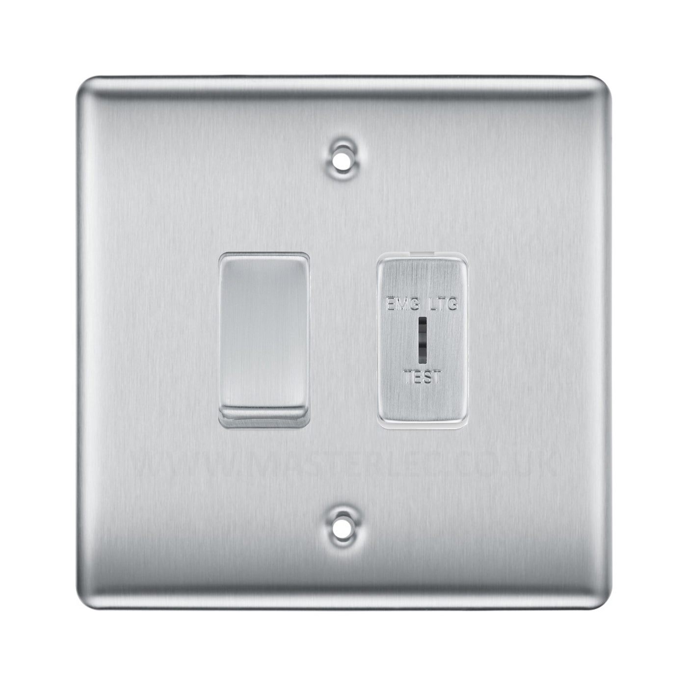 BG Nexus Brushed Steel 2 Gang Emergency Lighting (EMG LTG TEST) Key Sw ...