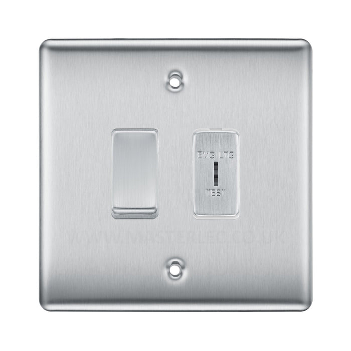 BG Nexus Brushed Steel 2 Gang Emergency Lighting (EMG LTG TEST) Key Sw ...