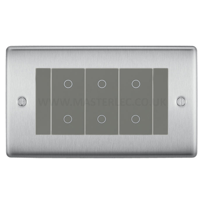 BG Nexus Brushed Steel Triple Secondary Touch Dimmer Switch Grey Inserts NBSTDS3G