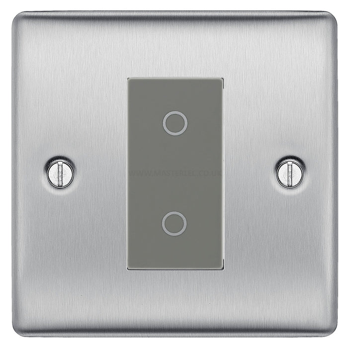 BG Nexus Brushed Steel Single Secondary Touch Dimmer Switch Grey Insert NBSTDS1G