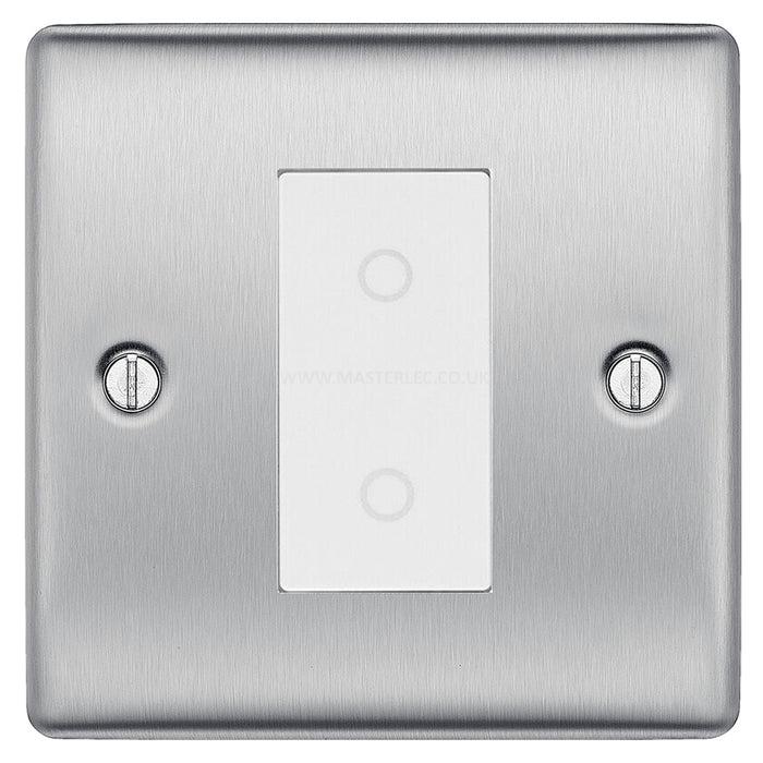 BG Brushed Steel Single Secondary Touch Dimmer Switch White Insert NBSTDS1W
