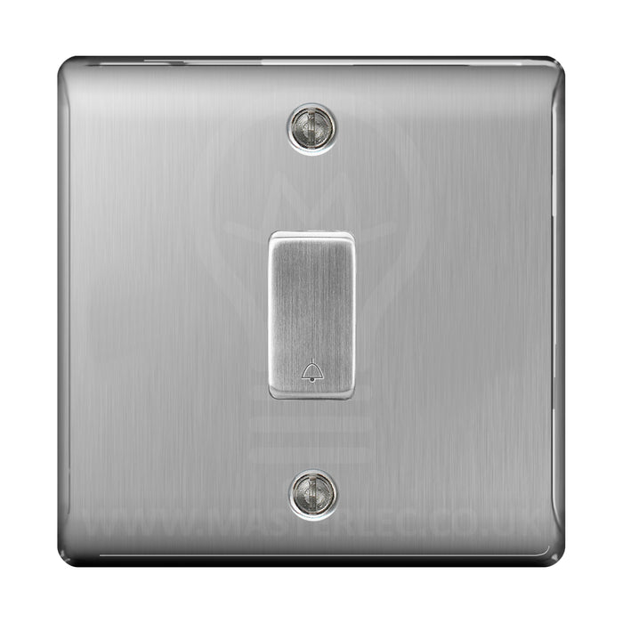 BG Brushed Steel Satin 1 Gang Retractable Bell Switch with Bell Symbol Door