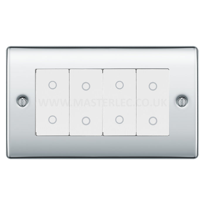 BG Nexus Polished Chrome Quad Master Touch Dimmer Switch White Inserts NPCTDM4W