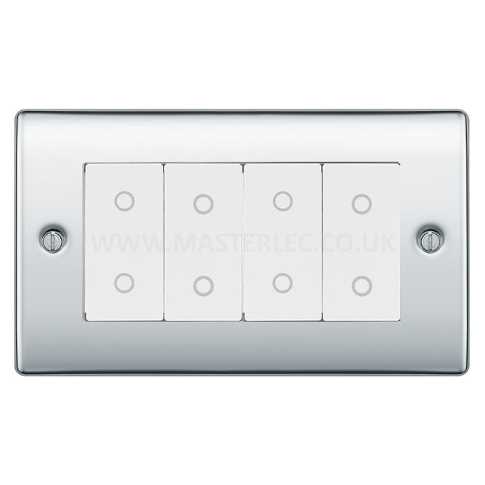 BG Nexus Polished Chrome Quad Secondary Touch Dimmer Switch White Inserts NPCTDS4W
