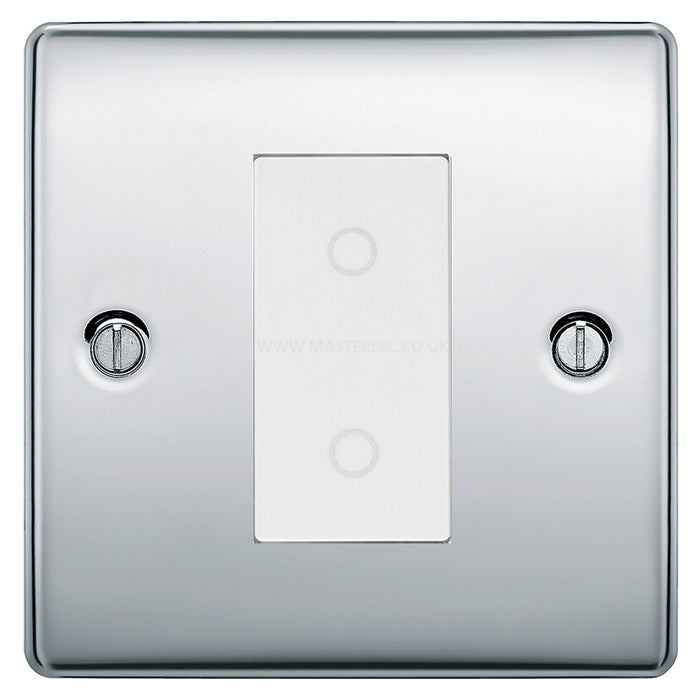 BG Nexus Polished Chrome Single Secondary Touch Dimmer Switch White Insert NPCTDS1W