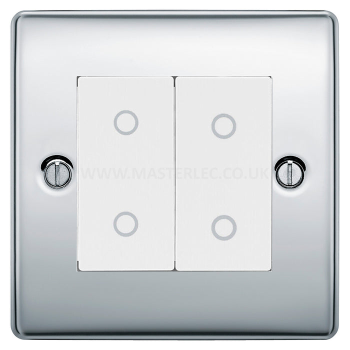 BG Nexus Polished Chrome Double Secondary Touch Dimmer Switch White Inserts NPCTDS2W