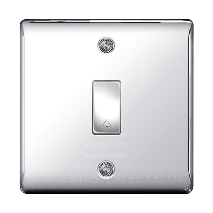 BG Polished Chrome 1 Gang Retractable Bell Switch with Bell Symbol Door