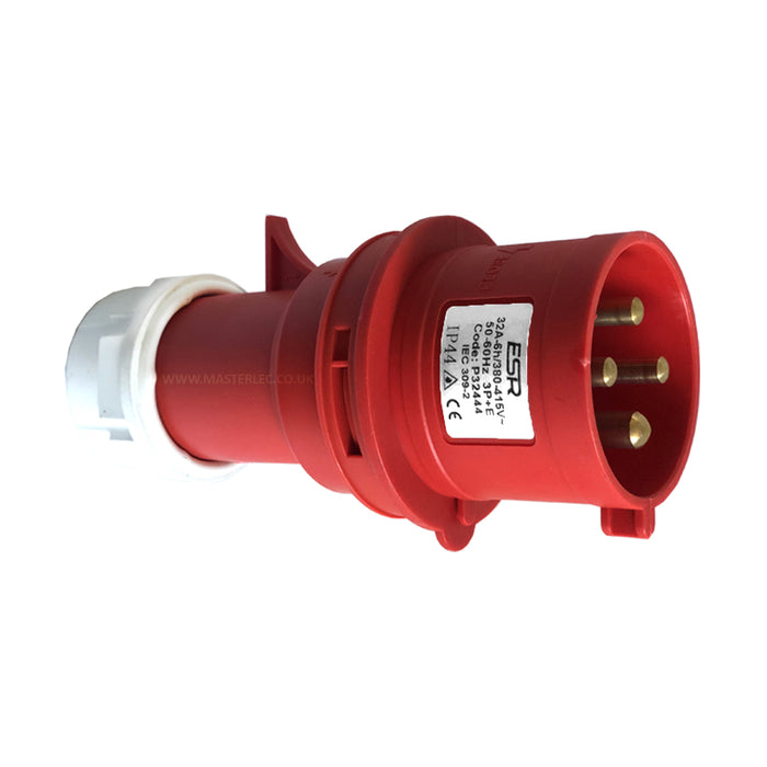 ESR Fast Fit Industrial Trailing Plug IP44 32 Amp 4 Pin P32444 Red 3P + E