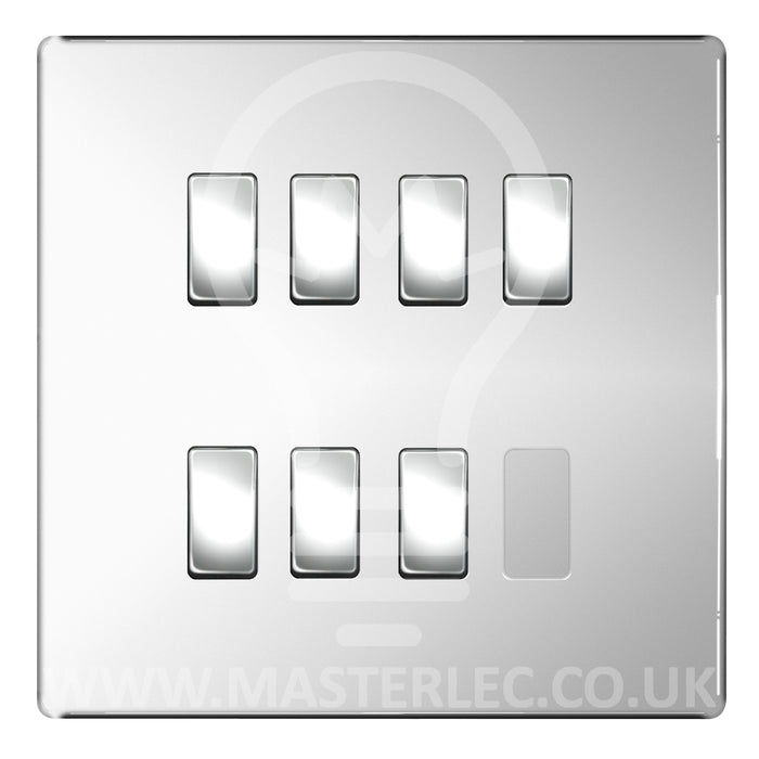 BG Polished Chrome Screwless Flat Plate 5 Gang Light Switch Custom Switch