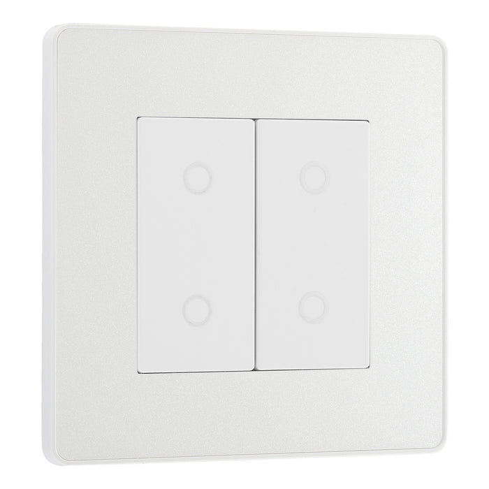 BG Evolve Pearlescent White Screwless Double Secondary Touch Dimmer Switch PCDCLTDS2B
