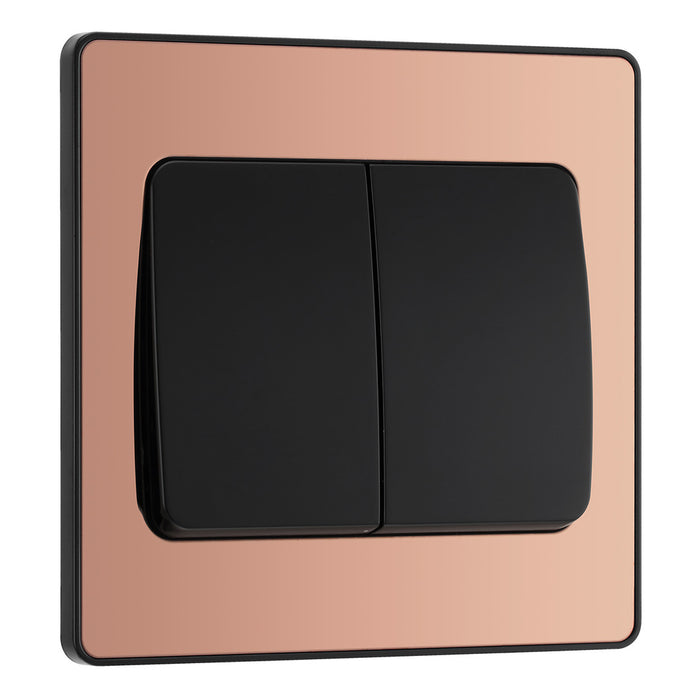 BG Evolve Polished Copper Screwless Double Light Switch (Wide) PCDCP42WB