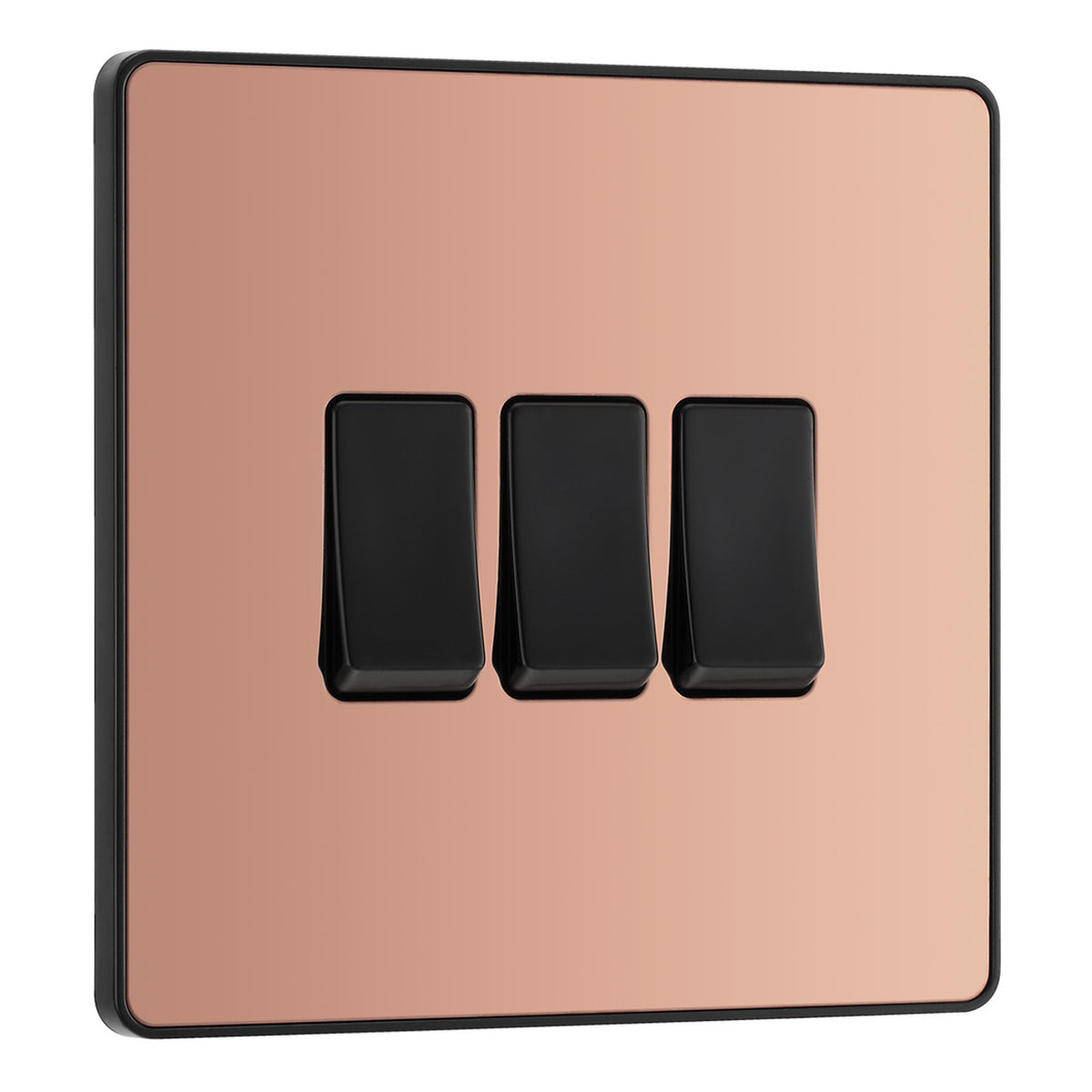 BG Evolve Polished Copper Screwless Triple Light Switch PCDCP43B