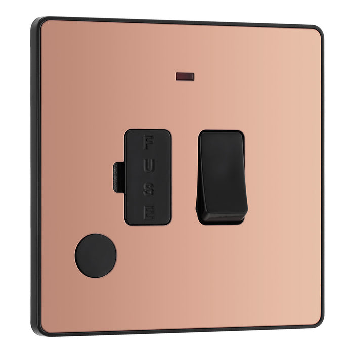 BG Evolve Polished Copper Screwless Switched Spur + Neon + Cable Outlet PCDCP52B