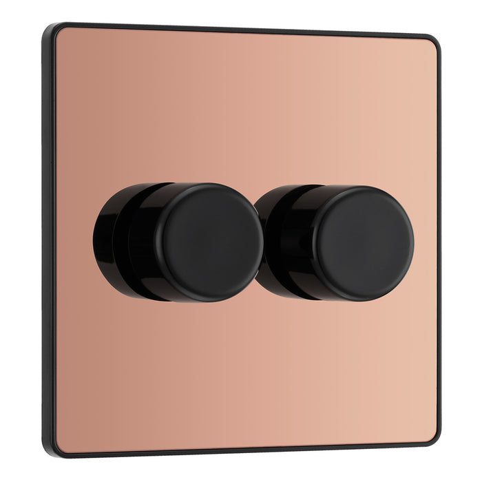 BG Evolve Polished Copper Screwless Double Trailing Edge Dimmer Switch PCDCP82B
