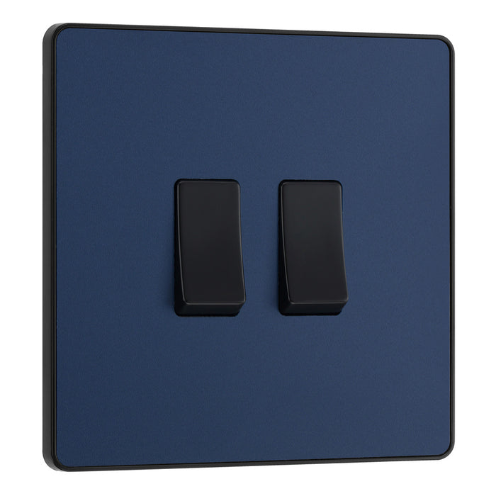 BG Evolve Matt Blue Screwless Double Light Switch PCDDB42B