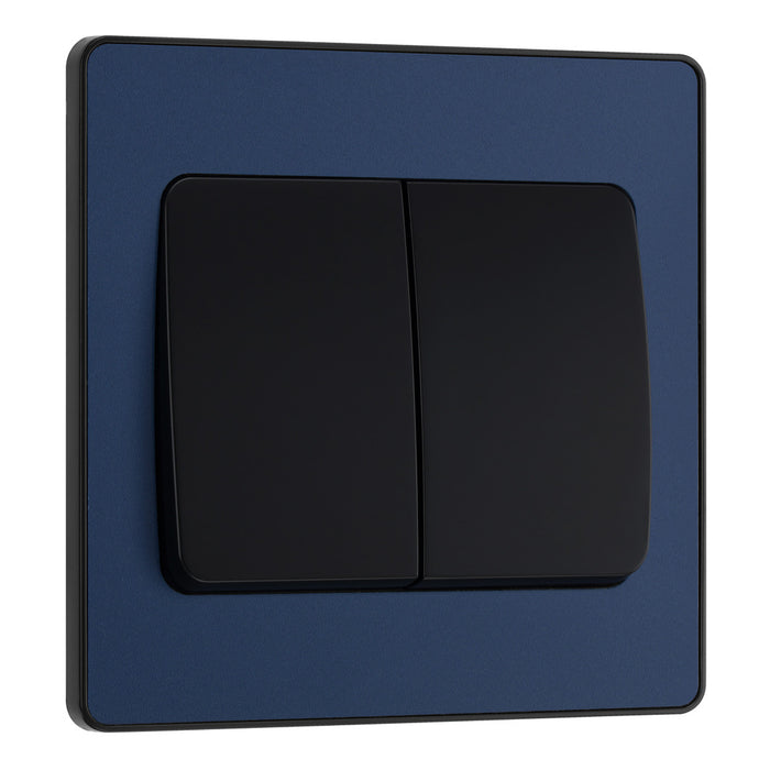 BG Evolve Matt Blue Screwless Double Light Switch (Wide) PCDDB42WB