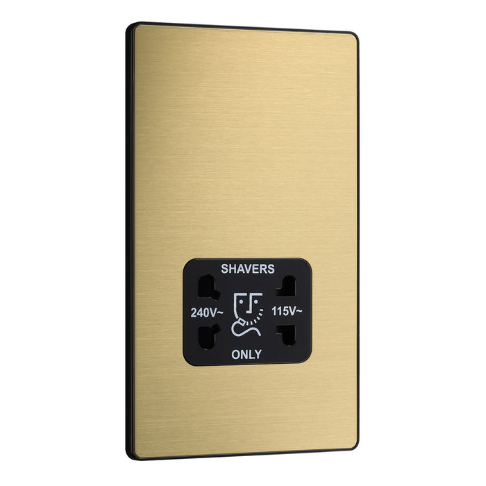 BG Evolve Satin Brass Screwless Dual Volt Shaver Socket PCDSB20B