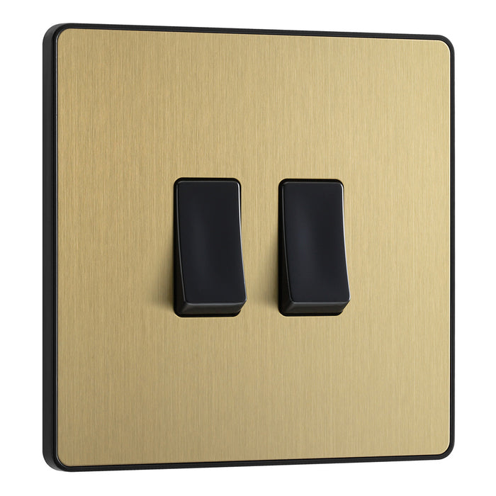 BG Evolve Satin Brass Screwless Double Light Switch PCDSB42B